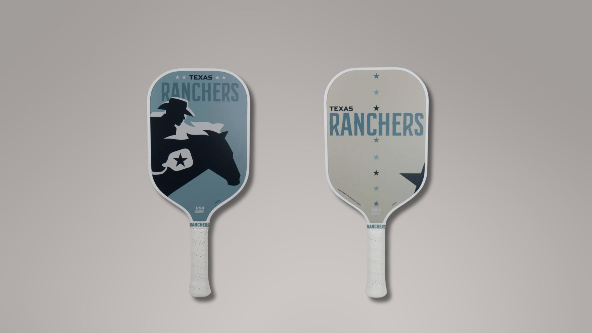 two paddle boards featuring the Texas Ranchers logo with a cowboy and horse design